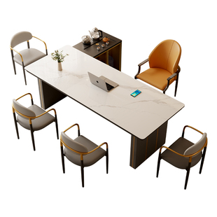 办公室岩板茶桌椅组合轻奢现代高级感老板桌高端接待休闲泡茶台