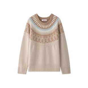 羊织道松果&驯鹿 绵羊毛针织衫春秋高领费尔岛提花圣诞毛衣内搭