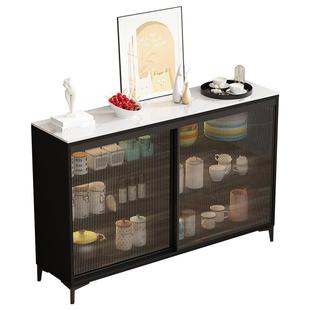 餐边柜家用茶水柜定制厨房橱柜岩板酒柜长虹玻璃门推拉门置物柜子