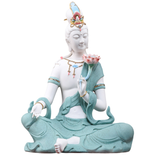 戴玉堂莲花水月观音敦煌彩陶瓷自在观世音菩萨像佛像供奉家用摆件