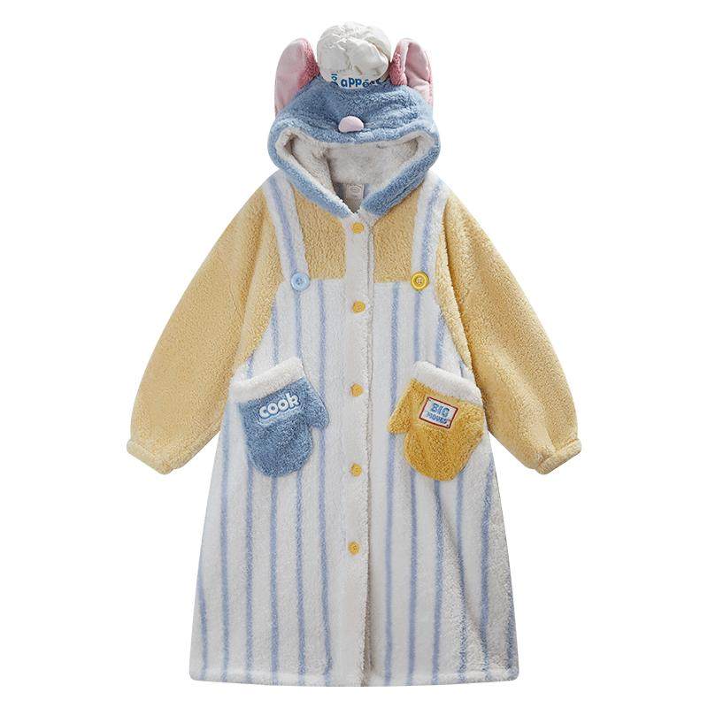 Gukoo/果壳情侣睡袍冬季珊瑚绒保暖新款料理鼠王联名家居服睡袍D