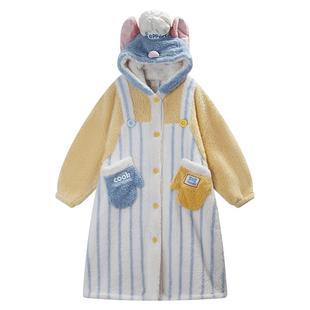 Gukoo/果壳情侣睡袍冬季珊瑚绒保暖新款料理鼠王联名家居服睡袍D