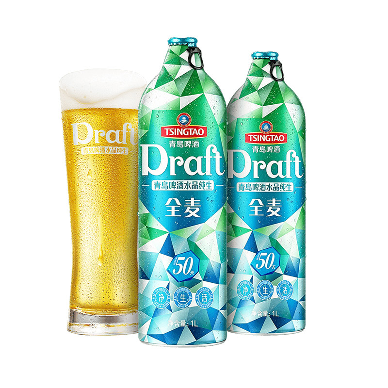 青岛啤酒鲜活50天水晶纯生1L啤酒
