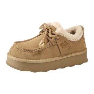 MILLIE'S/妙丽内增高厚底乐福鞋女秋冬加绒保暖棉鞋不累脚毛毛鞋Z