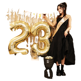 网红黑金色数字气球40寸生日女孩拍照道具派对装饰背景墙场景布置