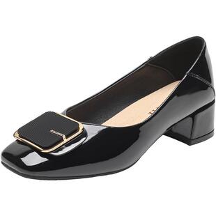 华耐粗跟中跟单鞋女2026新款酒红色妈妈鞋女鞋婚宴鞋通勤喜婆婆鞋