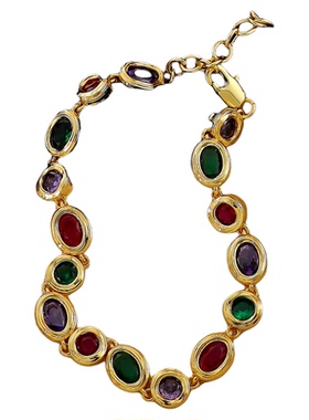 欧美中古风彩色锆石耳环手链