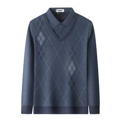 恒源祥羊毛衫男士假两件加绒毛衣