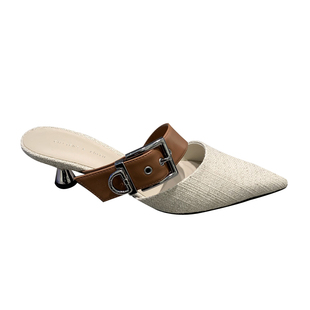 2025春夏新款外穿编织包头穆勒鞋中跟尖头一脚蹬酒杯跟懒人半拖鞋