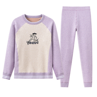 少女保暖内衣套装初中学生女大童冬季加绒加厚纯棉秋衣秋裤高中生