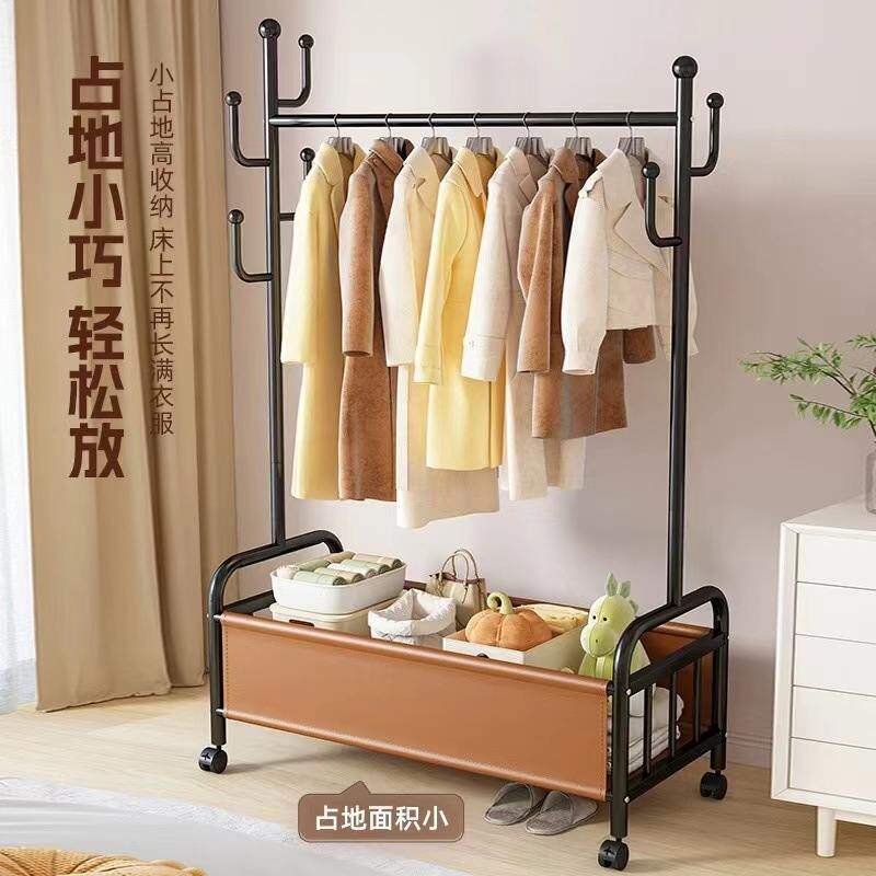 包邮家用落地衣架带卧室筐可晾衣架置室内衣帽架轮移动物挂衣架带