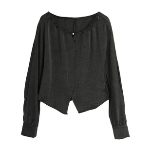 【宅慧影】西町村屋法式衬衫女春新款复古修身收腰小衫AA9111023