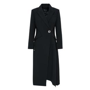 IDPAN羊毛大衣冬季新款时尚百搭高级感通勤西装领黑色外套女