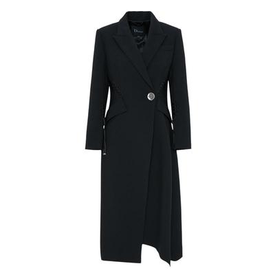 IDPAN羊毛大衣冬季新款时尚百搭高级感通勤西装领黑色外套女