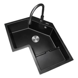 意大利意狄讴厨房水槽拐角洗碗槽石英石水池大单槽转角洗菜盆9780