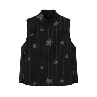 如意连云【芊凛】立领条纹绣花马甲女新中式国风出芽开叉外穿坎肩