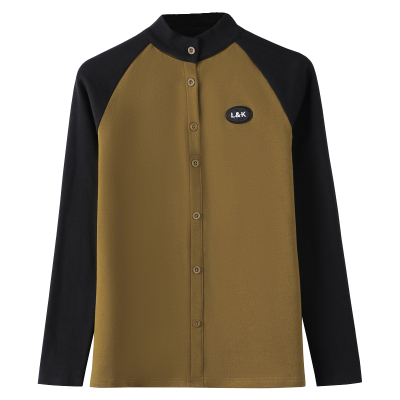 纯棉拼色长袖修身中厚女不起球