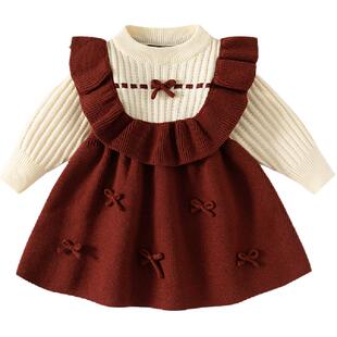 班喜迪女童连衣裙春装宝宝周岁礼服儿童毛衣公主裙冬季过年拜年服