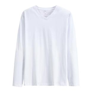 潮流男士长袖t恤纯棉V领2026新款上衣服男装秋季纯色白体恤打底衫