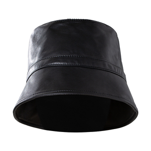Mossun陌上【澳洲小羊皮渔夫帽】高级感超好看渔夫帽黑色皮帽女款
