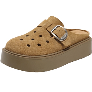 百丽女鞋子新颖洞洞厚底勃肯鞋女春季新款可外穿包头拖鞋B2546BH5