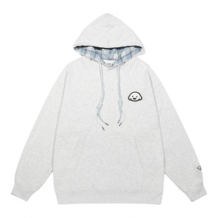 周深同款GUUKA潮重磅格子连帽衫上衣 matsui联名小狗刺绣加绒卫衣