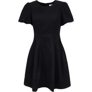 ONLY2026春季新款质感暗纹提花满印花苞袖收腰短裙牛仔连衣裙女