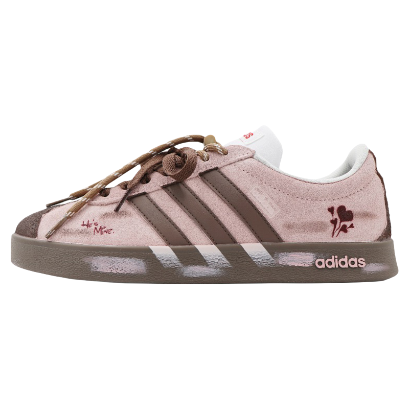 Adidas neo VL 莓莓栗子甜酷涂鸦做旧低帮休闲板鞋男女鞋定制鞋