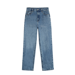 MULVAN 【现货6.5折】蓝色复古牛仔裤女高腰显瘦百搭直筒裤九分裤