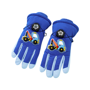 4-8岁儿童滑雪手套冬季防水保暖加绒加厚男童骑车防寒防滑挖掘机