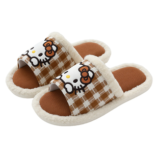 巨好看的KT猫亚麻拖鞋女款2026新款夏季居家外穿厚底一字凉拖鞋女