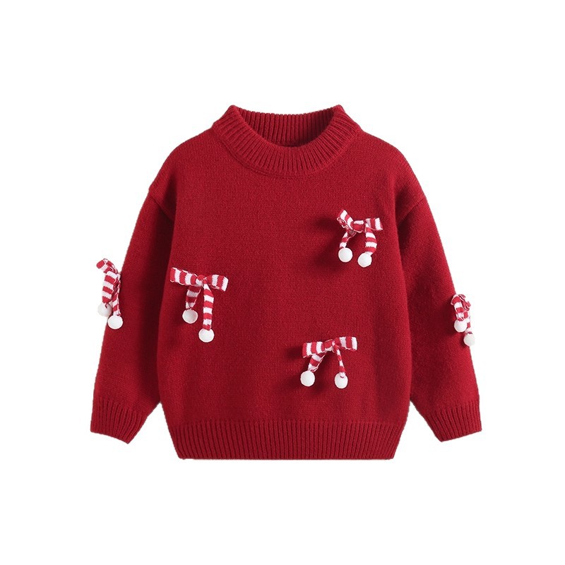 女童新年衣服红色加绒毛衣