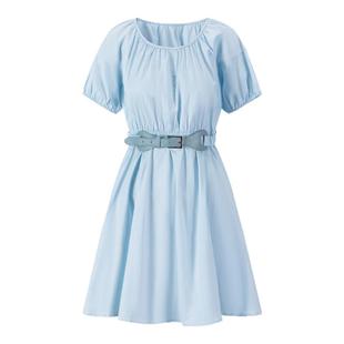 DTLANDO夏季女装清爽甜美连衣裙收腰配腰带100%棉中长款A字裙子