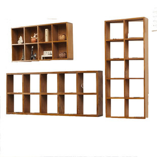 墙上置物架墙壁挂墙收纳盒免打孔实木格子墙面装饰柜挂架桌面复古