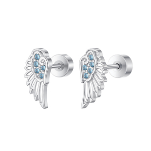 天使之翼蓝色翅膀钛合金耳钉女睡觉免摘养耳洞耳骨钉钛钢耳环耳饰