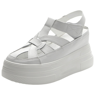 包头凉鞋女夏天2026年新款网红超火小个子显高内增高10cm真皮厚底