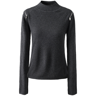 GIOVANNI VALENTINO秋季新款针织衫女黑色设计感修身半高圆领上衣