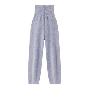 半边绒暖宫高腰睡裤女秋冬季长裤珊瑚绒家居裤孕妇加绒加厚睡衣裤