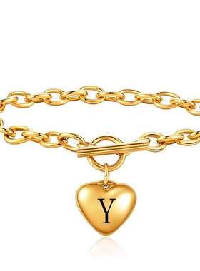 手链钛钢爱心26个英文字母首饰品