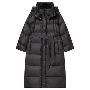 Goodland美地女装冬季中长款连帽保暖白鸭绒羽绒服