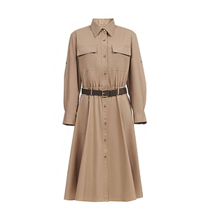 2026春季新款长袖连衣裙女收腰显瘦中长款腰带衬衫裙气质通勤裙