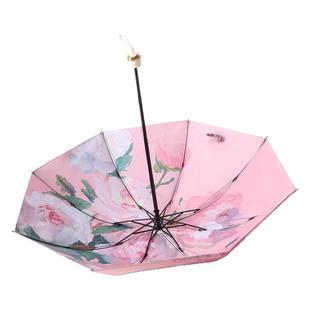 双层双花太阳雨伞女插画手绘风小巧便捷折叠遮阳防晒3折伞高颜值