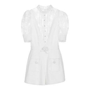 lefame拉飞姆时尚粗花呢蕾丝拼接小个子百搭连体裤女