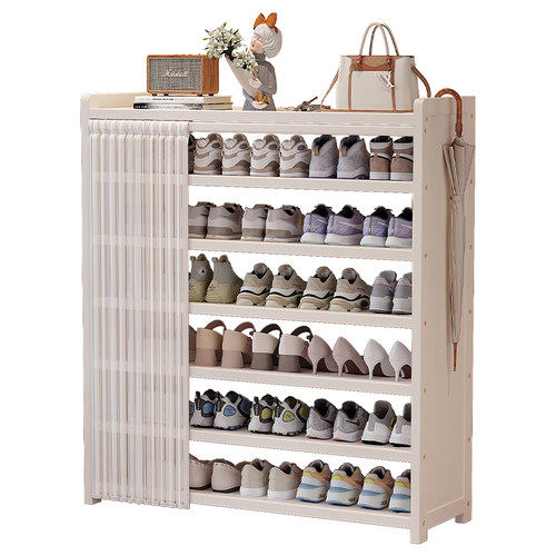 简易鞋架多层家用门口入户2025新款楠竹鞋柜出租屋用带遮挡帘防尘