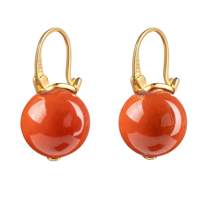 董卿同款耳环S925纯银南红玛瑙耳扣复古风法式高级感耳圈耳饰女