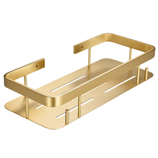 全铜浴室置物架轻奢极简长方型卫生间转角收纳架壁挂打孔式置物篮