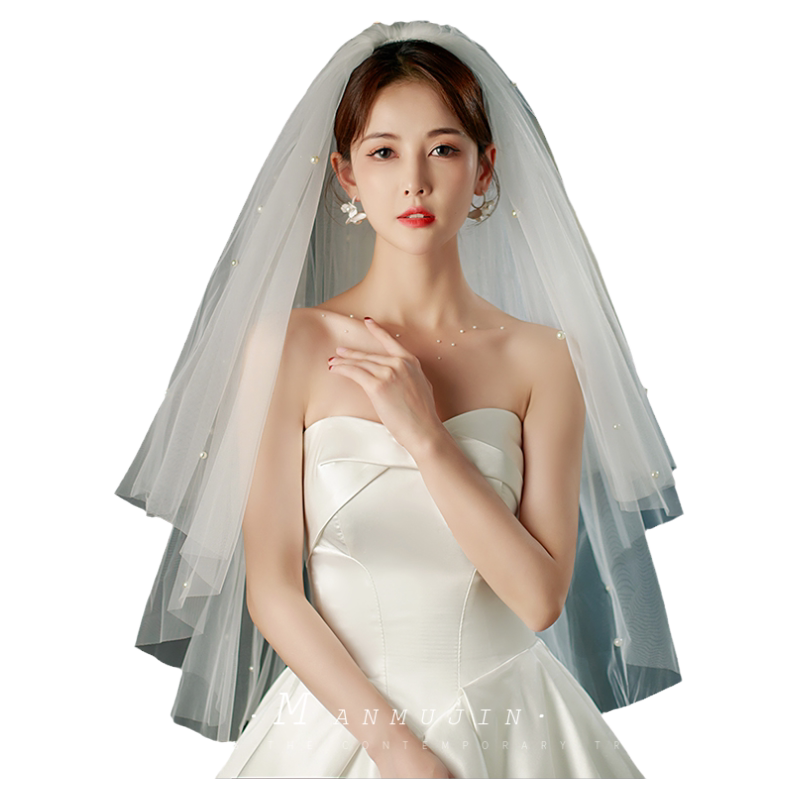 珍珠头纱造型新娘领证结婚头饰