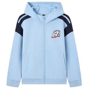 361°童装男童连帽针织外套2025新款春秋加绒学院运动中大童外套