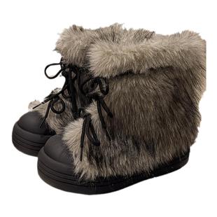 厚底毛毛雪地靴女2025新款冬季加厚毛茸茸靴子短靴保暖棉鞋毛绒靴