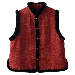 SILVIYE溯也 香云纱油丝真丝马甲棉服女新中式国风桑蚕丝水貂毛冬